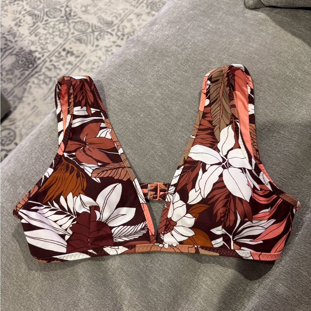 Aerie Floral Bikini Top in Pink and Brown